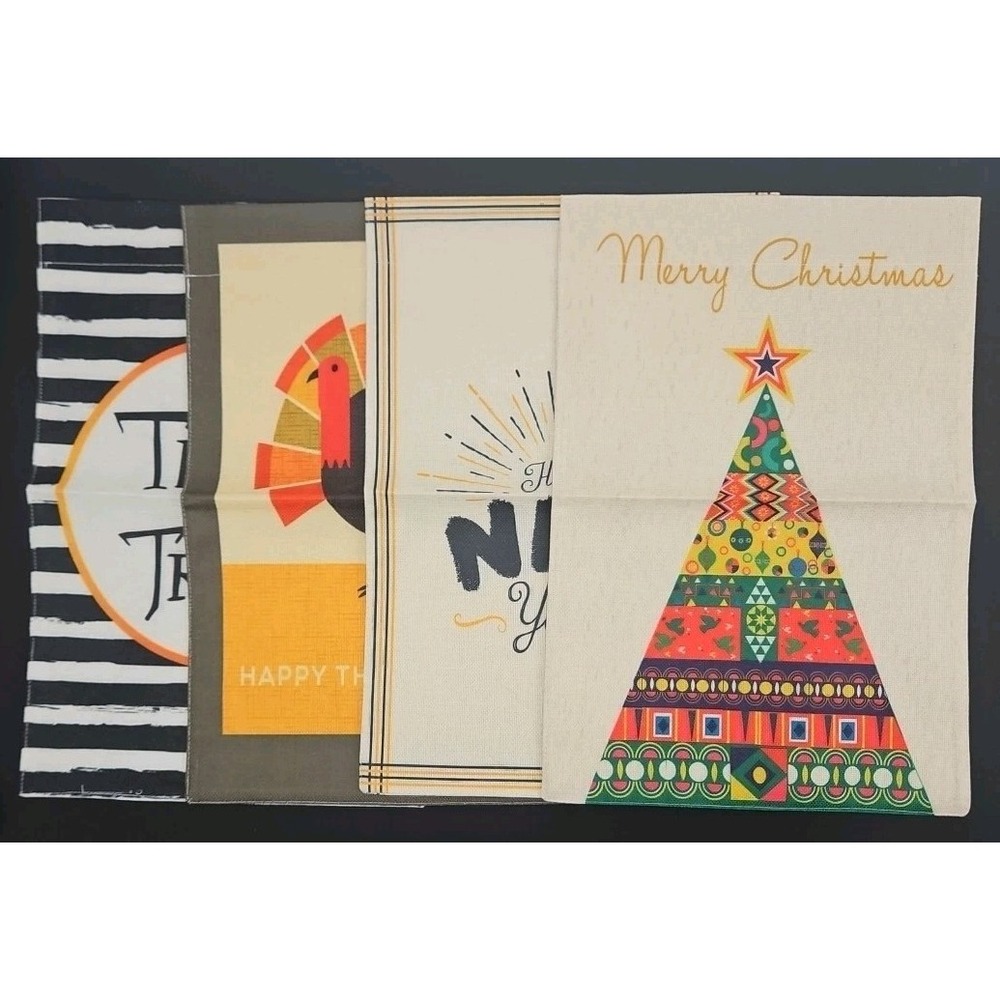 Set of 4 Fall Winter Garden Flags 12" x 18" Halloween Thanksgiving Christmas New